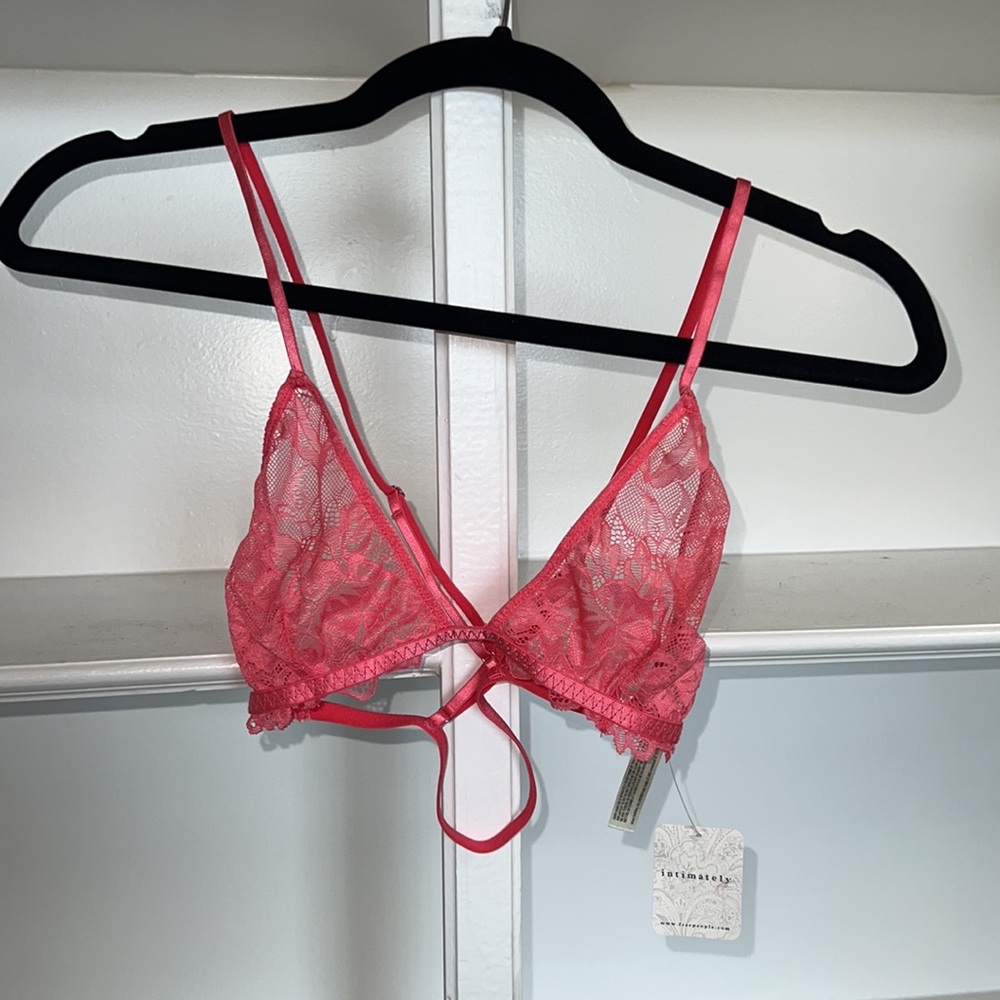 Free People Neon Pink Lace Triangle Bralette - S NEW WITH TAG